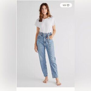 AGOLDE Riya Elasticated Peg Jeans Woman 28 Blue 80s Pleated High Rise NO BELT